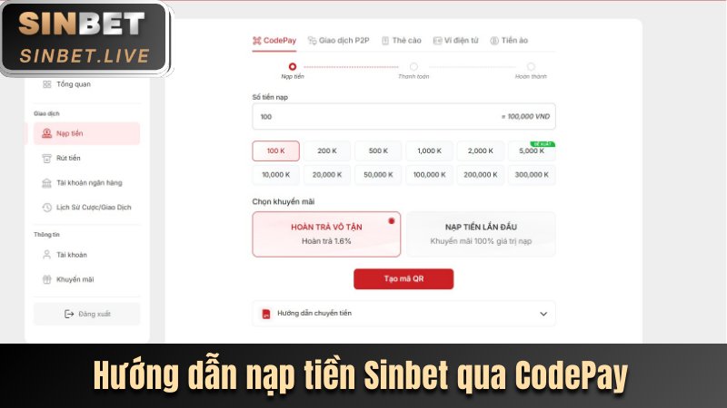 NẠP TIỀN SINBET - CÁCH GIAO DỊCH THẦN TỐC TRONG 1 PHÚT 1 HUONG DAN NAP TIEN SINBET QUA CODEPAY