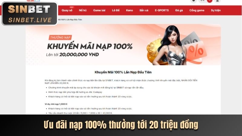 KHUYẾN MÃI SINBET - LIỆT KÊ CÁC ƯU ĐÃI CHẤT LƯỢNG NHẤT 3 UU DAI NAP 100 THUONG TOI 20 TRIEU DONG